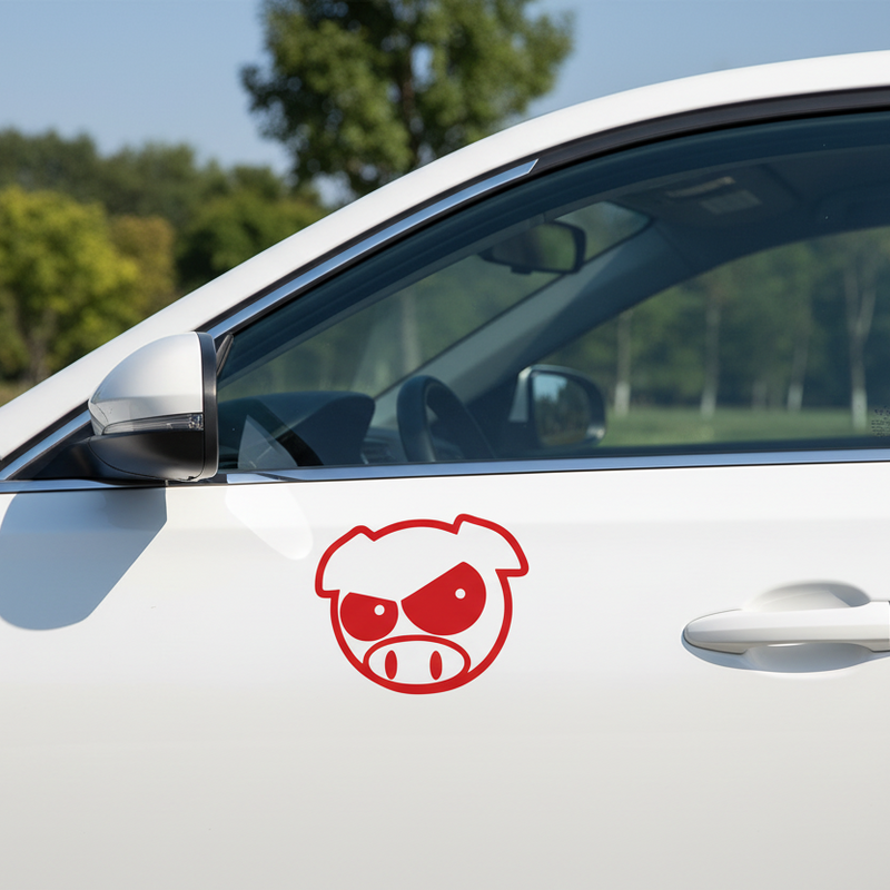 Angry Pig röd dekal på vit bil