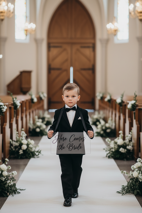 Child with sign - black text version
