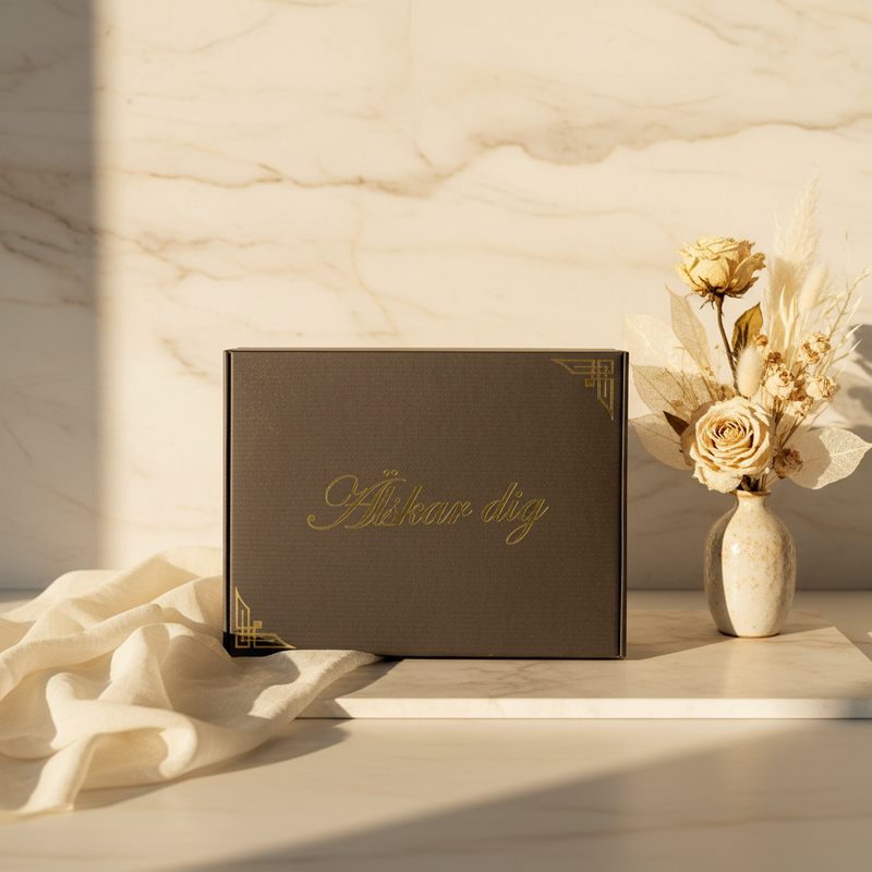 Presentbox med naturlig elegant bakgrund