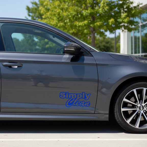 Simply Clean blå dekal på grå bil