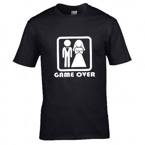 "Game Over" Brudgum T-Shirt, Roliga Svensexa T-Shirts, Brudgumsmode för Svensexa, Bekväm Bomulls T-Shirt för Herrar