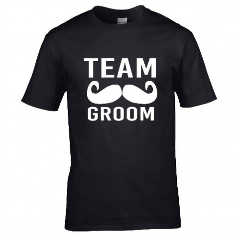 "Team Groom" T-Shirt, Svensexa Mustasch T-Shirt, Herr T-Shirt i Bomull, Gruppkläder för Svensexa